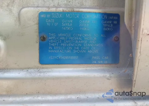 2008 Suzuki Sx4 Sport из США, поврежденный, VIN JS2YC414285100317